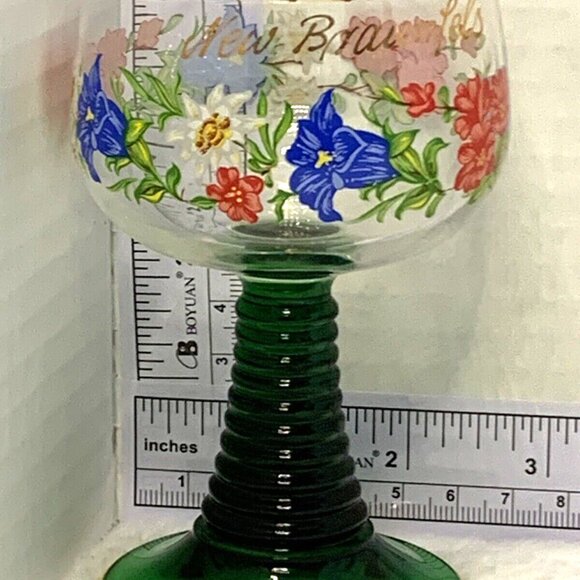 Vintage Romer Floral Wine Glass Goblet West Germany Green Stem France EUC - Picture 6 of 8